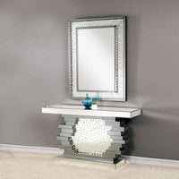 Wood and Mirror Console Table with Studded Faux Crystals, Black and Clear - AMF-90232