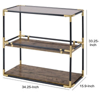 Rechange Glass Top Console Table Metal Tubular Framing and Wooden Shelves, Black and Brown - AMF-90319