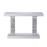 Wood and Mirror Console Table with Two Pedestal Base, Clear and Black - AMF-90446