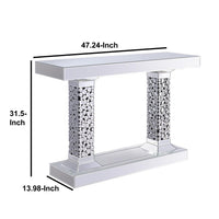 Wood and Mirror Console Table with Two Pedestal Base, Clear and Black - AMF-90446