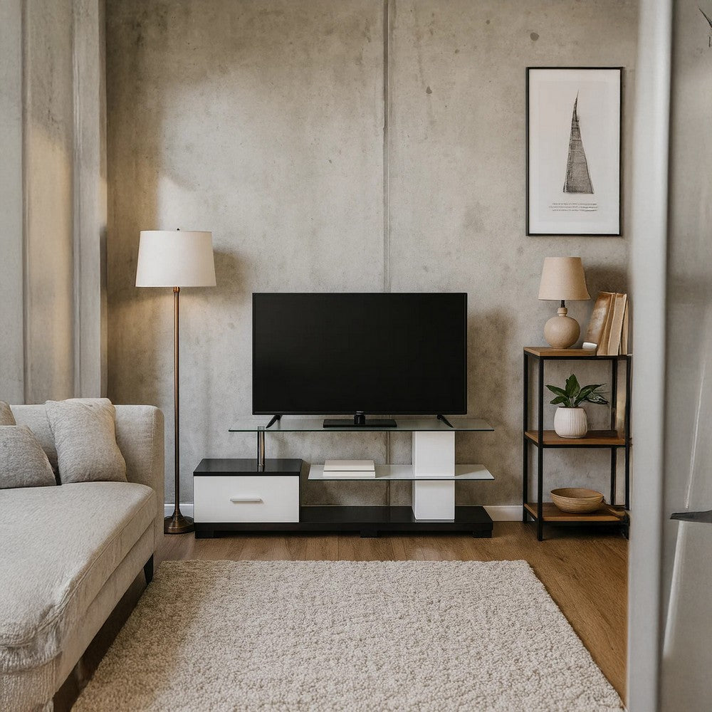 Affable TV Stand, White & Black - AMF-91140