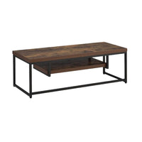 Wood And Metal TV Stand With One Shelf, Weathered Oak Brown And Black - AMF-91780