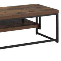 Wood And Metal TV Stand With One Shelf, Weathered Oak Brown And Black - AMF-91780