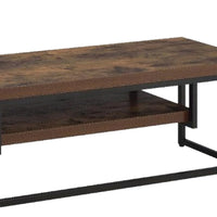 Wood And Metal TV Stand With One Shelf, Weathered Oak Brown And Black - AMF-91780