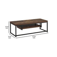 Wood And Metal TV Stand With One Shelf, Weathered Oak Brown And Black - AMF-91780