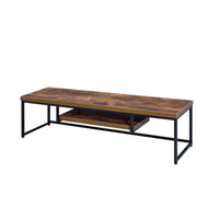 Rectangular Wood And Metal TV Stand With One Shelf, Brown And Black - AMF-91782