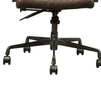 Leatherette Upholstered Metal Swivel Executive Chair with Curved Wooden Armrest, Brown and Black - AMF-92028