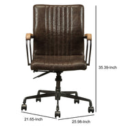 Leatherette Upholstered Metal Swivel Executive Chair with Curved Wooden Armrest, Brown and Black - AMF-92028