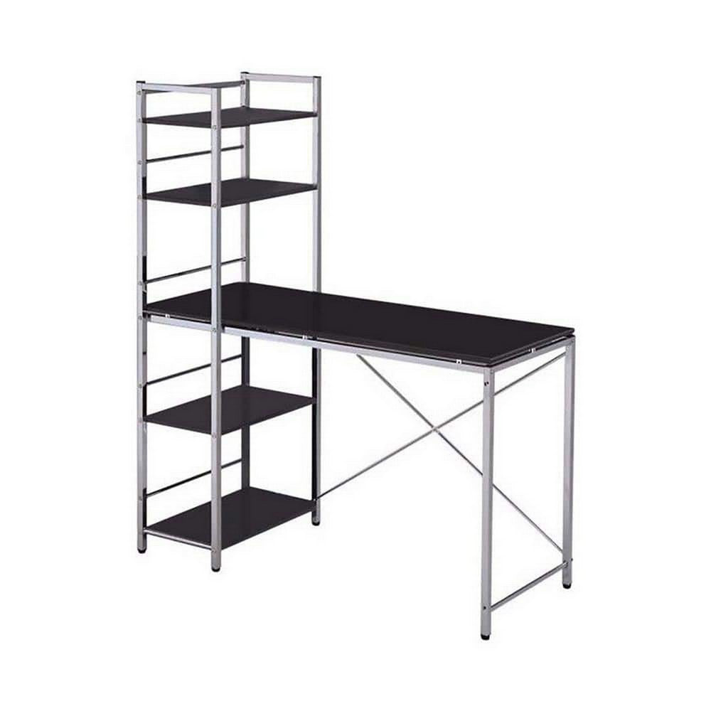 Computer Desk with Shelves, Black & Chrome silver - AMF-92074