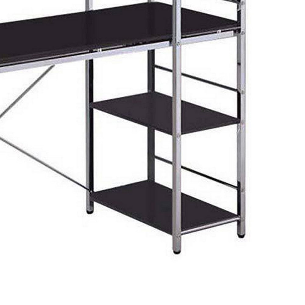 Computer Desk with Shelves, Black & Chrome silver - AMF-92074