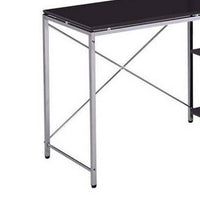 Computer Desk with Shelves, Black & Chrome silver - AMF-92074
