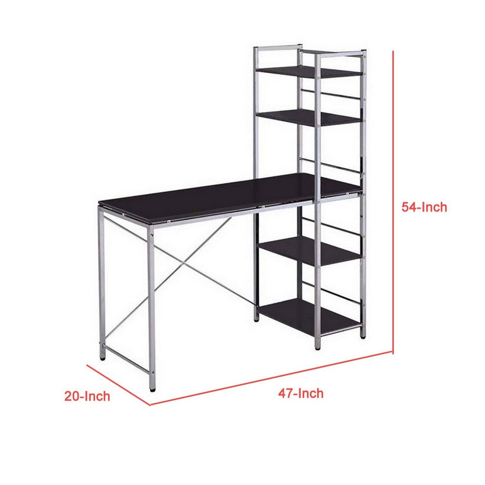 Computer Desk with Shelves, Black & Chrome silver - AMF-92074