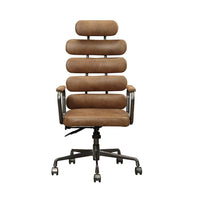 Leatherette Metal Swivel Executive Chair with Five Horizontal Panels Backrest, Brown - AMF-92108