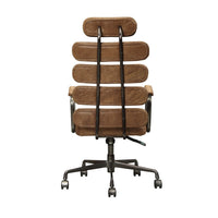 Leatherette Metal Swivel Executive Chair with Five Horizontal Panels Backrest, Brown - AMF-92108