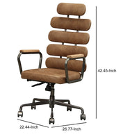 Leatherette Metal Swivel Executive Chair with Five Horizontal Panels Backrest, Brown - AMF-92108