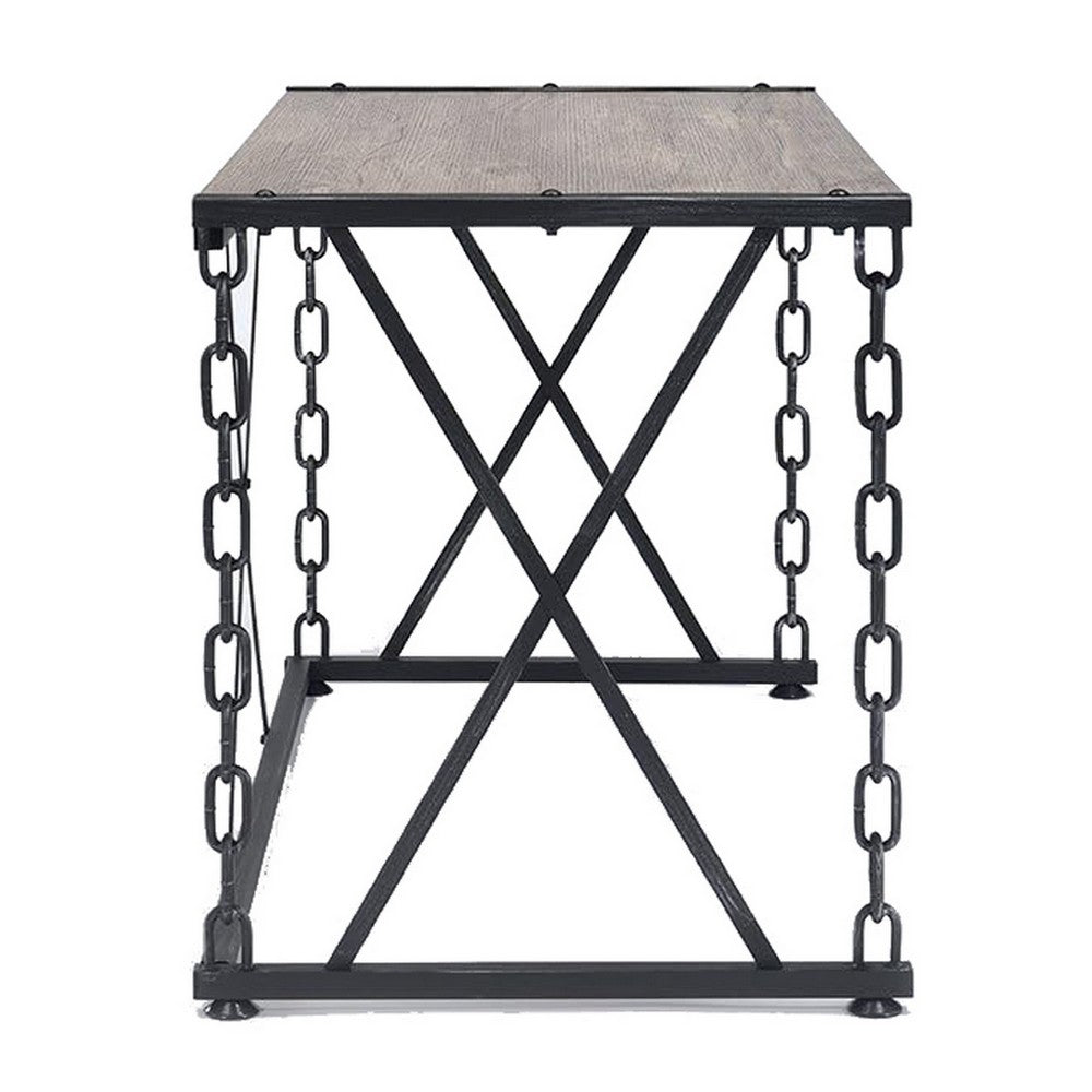 Wooden Desk With Metal 'X' Frame, Rustic Oak Brown - AMF-92248