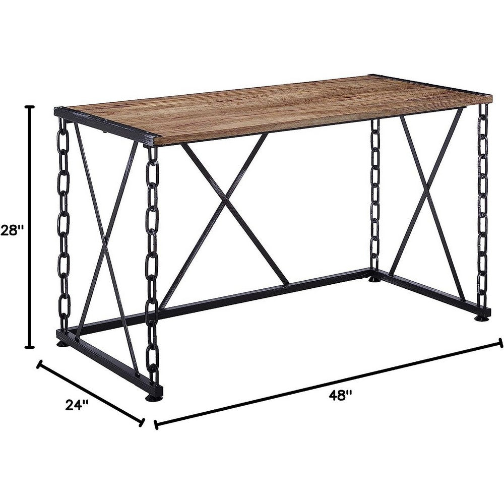 Wooden Desk With Metal 'X' Frame, Rustic Oak Brown - AMF-92248