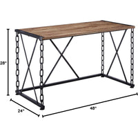 Wooden Desk With Metal 'X' Frame, Rustic Oak Brown - AMF-92248