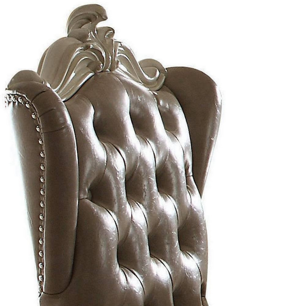 Leather Upholstered Executive Chair With Lift in Brown and Bone White Finish - AMF-92277