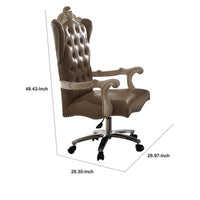 Leather Upholstered Executive Chair With Lift in Brown and Bone White Finish - AMF-92277
