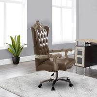 Leather Upholstered Executive Chair With Lift in Brown and Bone White Finish - AMF-92277