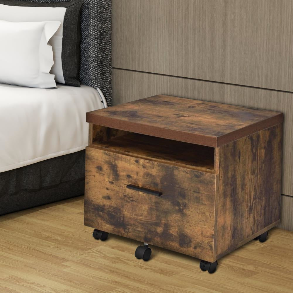 Wooden File Cabinet With Open Compartment And Drawer, Oak Brown And Black - BM185353