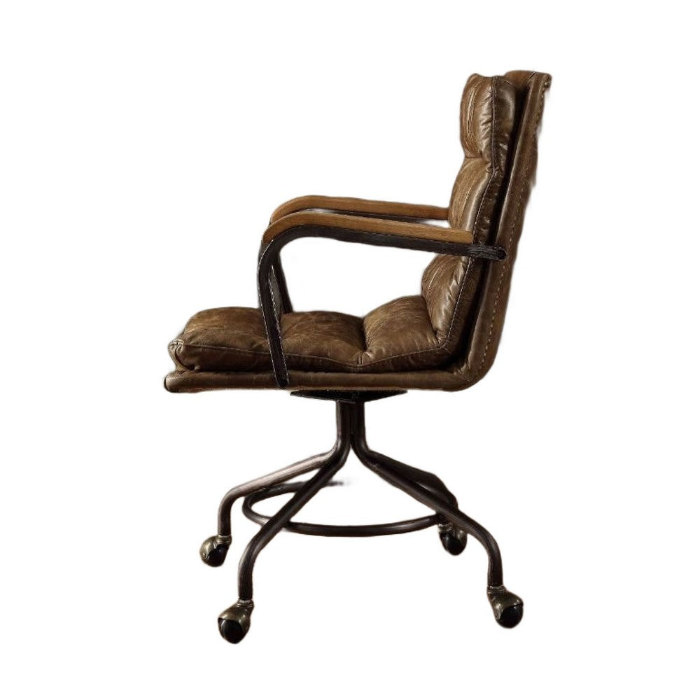 Metal & Leather Executive Office Chair, Vintage Whiskey Brown - BM163668