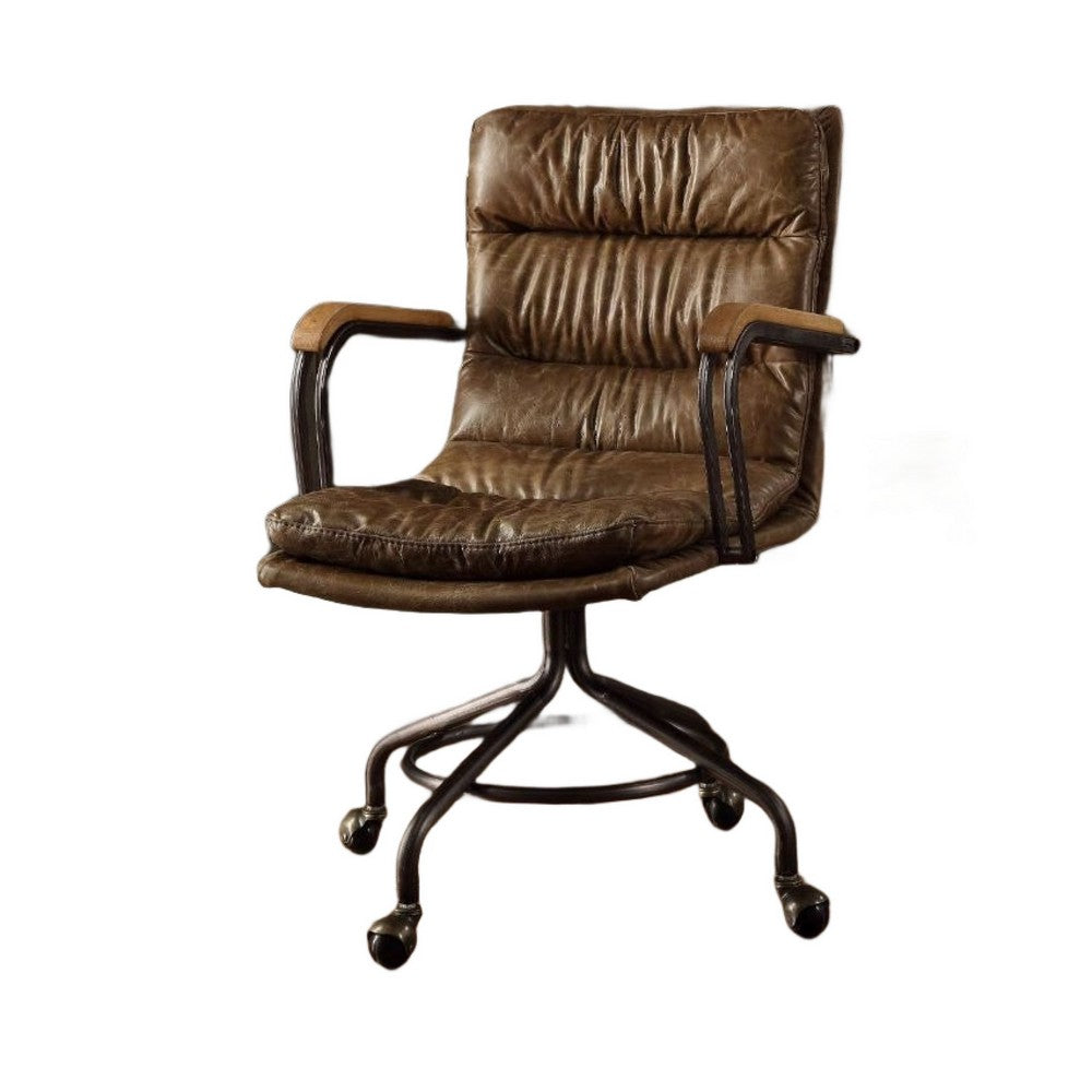 Metal & Leather Executive Office Chair, Vintage Whiskey Brown - BM163668