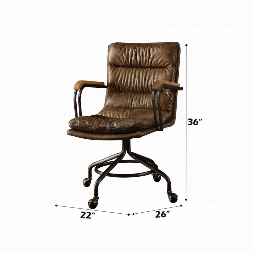 Metal & Leather Executive Office Chair, Vintage Whiskey Brown - BM163668