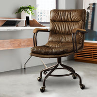 Metal & Leather Executive Office Chair, Vintage Whiskey Brown - BM163668