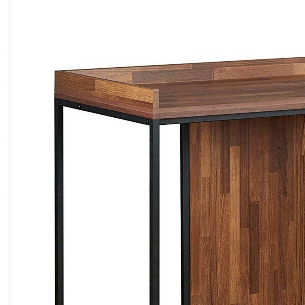 Wooden Top Desk With Rectangular  Metal  frame,  Walnut Brown & Sandy Black - AMF-92445