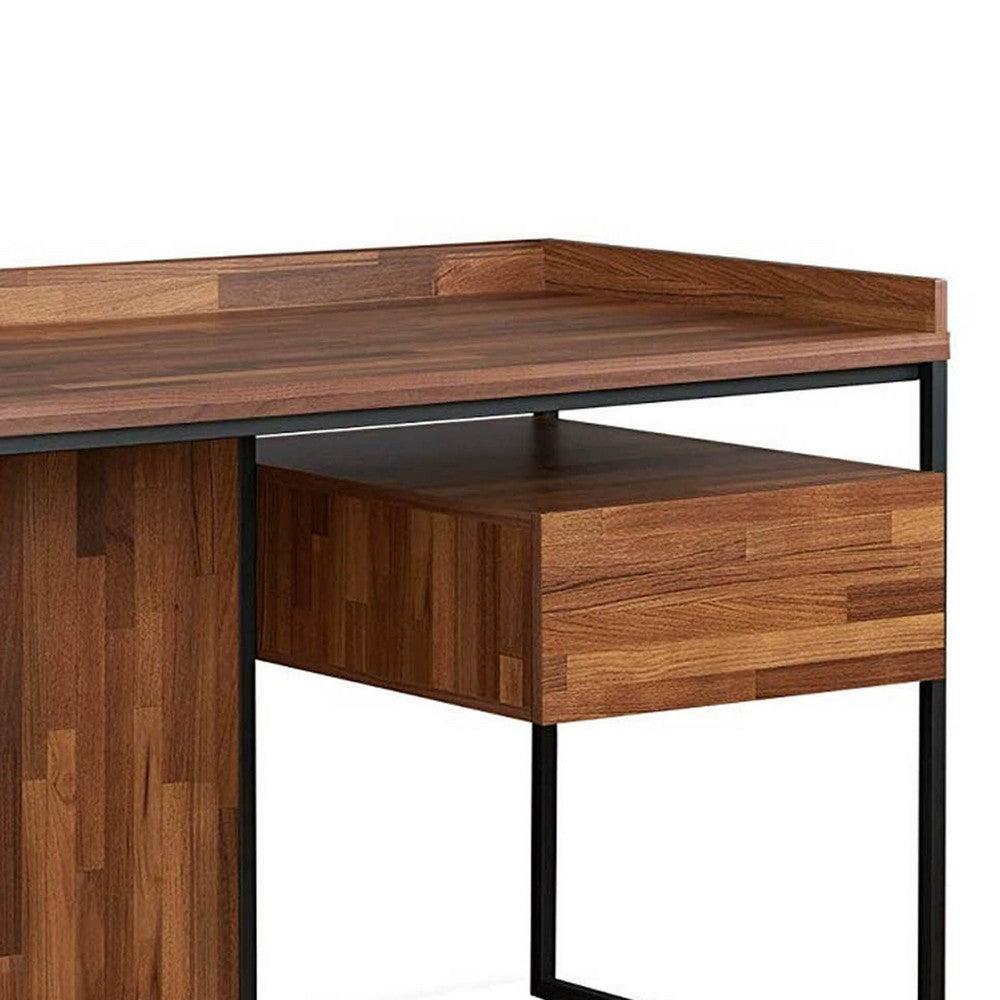 Wooden Top Desk With Rectangular  Metal  frame,  Walnut Brown & Sandy Black - AMF-92445