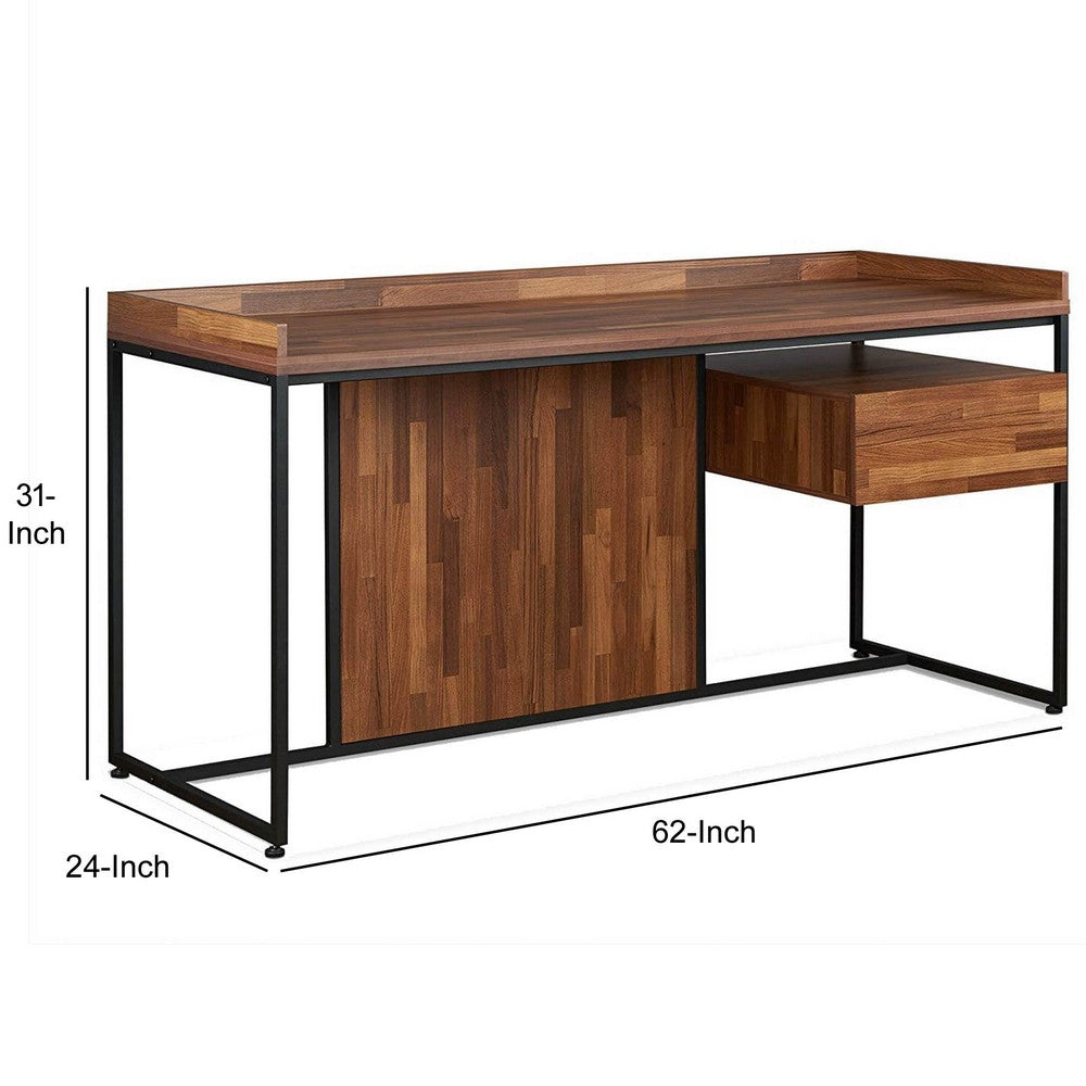 Wooden Top Desk With Rectangular  Metal  frame,  Walnut Brown & Sandy Black - AMF-92445
