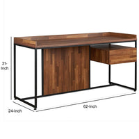 Wooden Top Desk With Rectangular  Metal  frame,  Walnut Brown & Sandy Black - AMF-92445