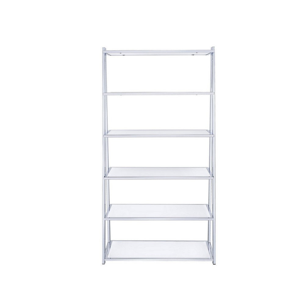 Metal Rectangular Bookshelf, White High Gloss & Silver - AMF-92455