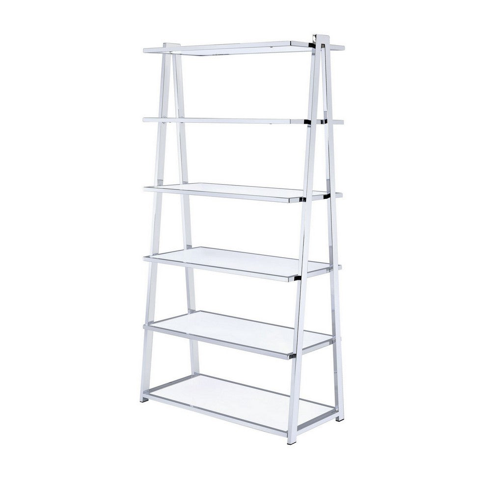 Metal Rectangular Bookshelf, White High Gloss & Silver - AMF-92455
