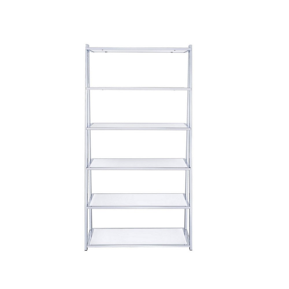 Metal Rectangular Bookshelf, White High Gloss & Silver - AMF-92455