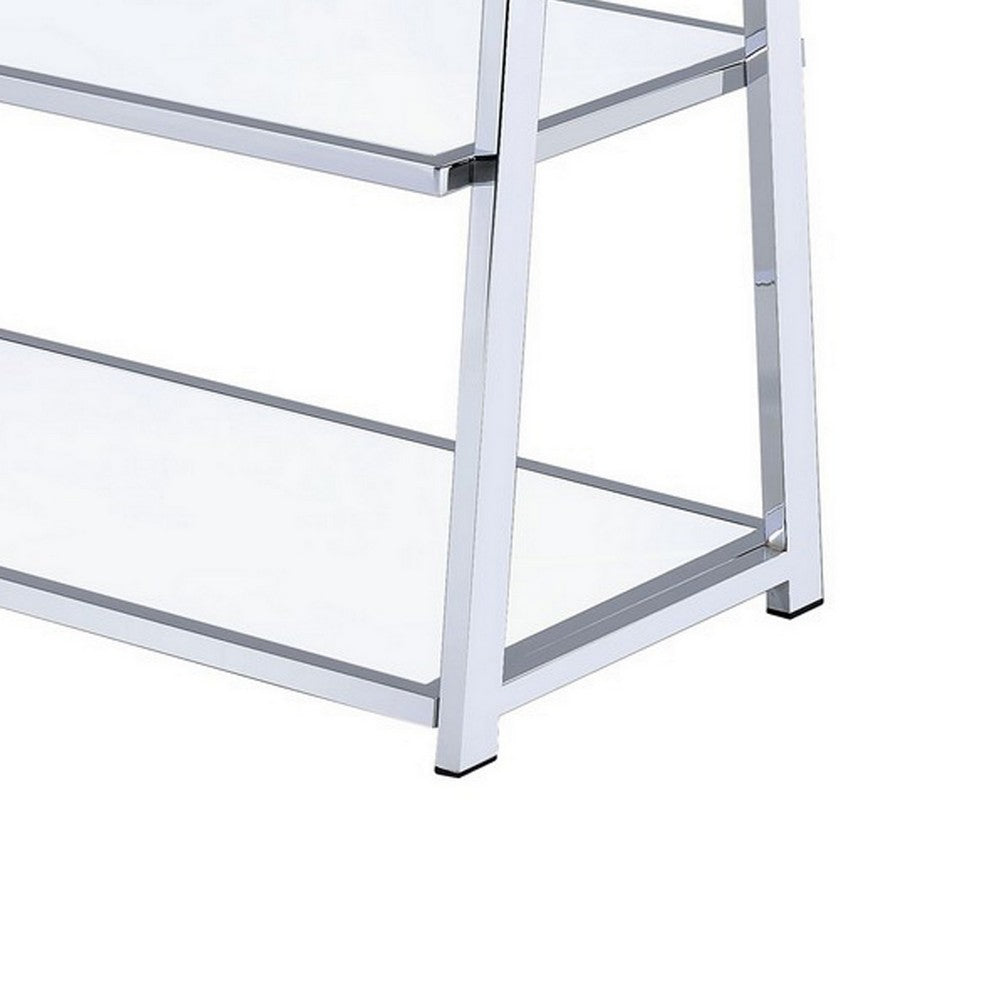 Metal Rectangular Bookshelf, White High Gloss & Silver - AMF-92455