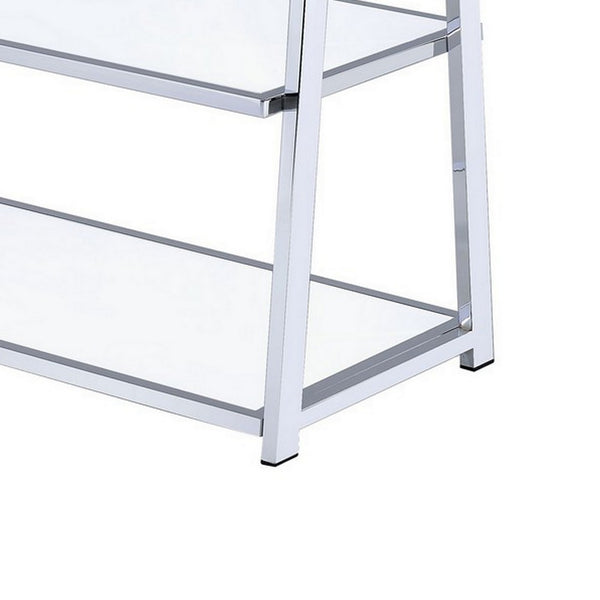Metal Rectangular Bookshelf, White High Gloss & Silver - AMF-92455