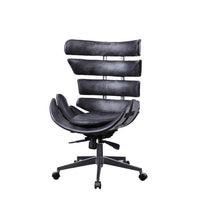 Metal Framed Wingback Office Chair with Leatherette Upholstered Horizontal Panels, Black and Gray - AMF-92552