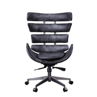 Metal Framed Wingback Office Chair with Leatherette Upholstered Horizontal Panels, Black and Gray - AMF-92552