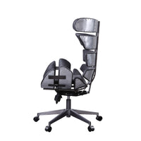 Metal Framed Wingback Office Chair with Leatherette Upholstered Horizontal Panels, Black and Gray - AMF-92552