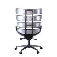 Metal Framed Wingback Office Chair with Leatherette Upholstered Horizontal Panels, Black and Gray - AMF-92552