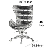 Metal Framed Wingback Office Chair with Leatherette Upholstered Horizontal Panels, Black and Gray - AMF-92552