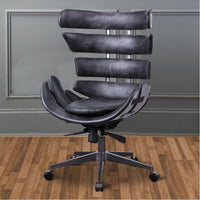 Metal Framed Wingback Office Chair with Leatherette Upholstered Horizontal Panels, Black and Gray - AMF-92552