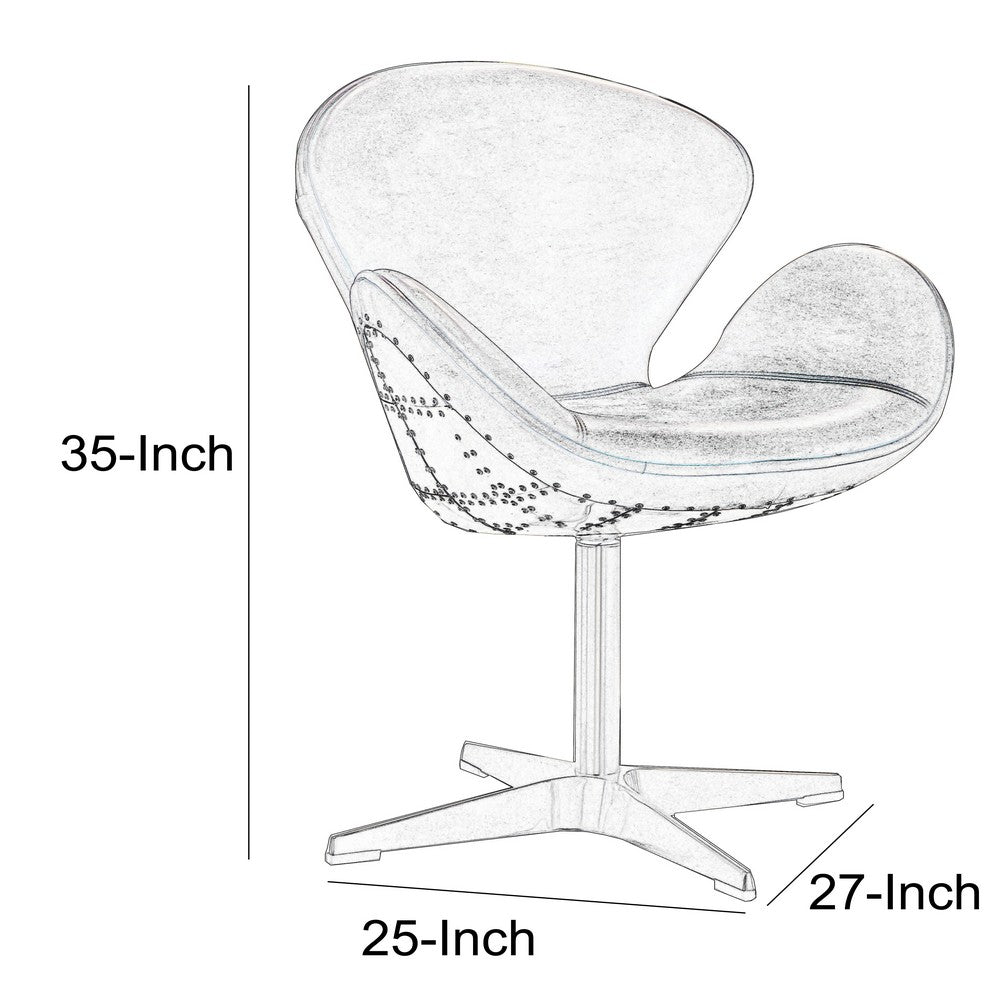 Top Grain Leather Accent Chair with Swivel, Brown & Silver - AMF-96553