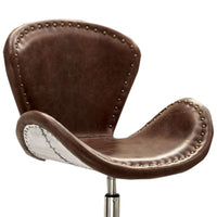 Retro Top Grain Leather Accent Chair with Swivel, Brown & Silver - AMF-96554