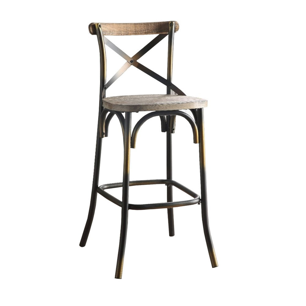 Wood & metal Bar Height Chair with X Style Panel back, Antique Copper - AMF-96805