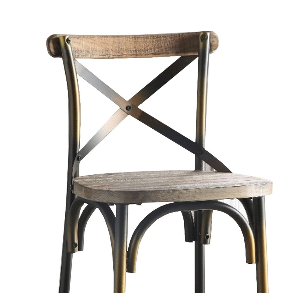 Wood & metal Bar Height Chair with X Style Panel back, Antique Copper - AMF-96805