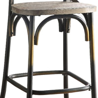 Wood & metal Bar Height Chair with X Style Panel back, Antique Copper - AMF-96805